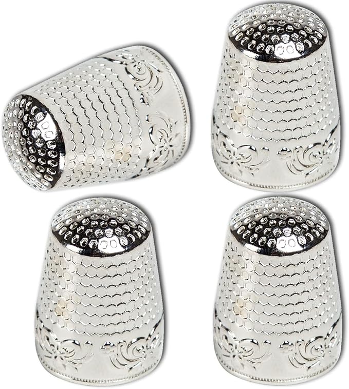 ZESION 4Pcs Sewing Thimbles, Metal Thimbles for Hand Sewing Finger Protector, Quilting Craft Accessories for Knitting Needlework DIY Tools, Silver