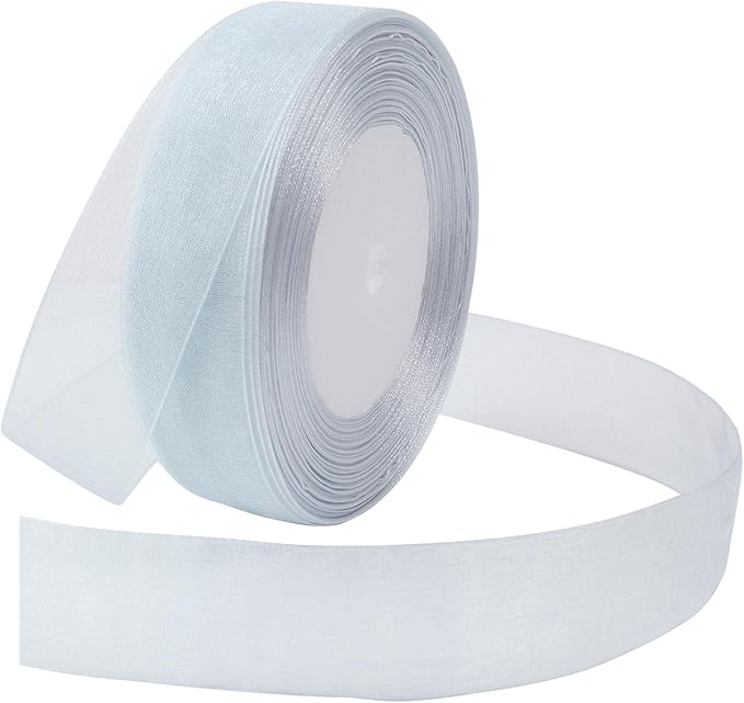 Dusty Blue Ribbon for Gift Wrapping 1 inch Sheer Organza Ribbon for Flower Bouquet Tulle Thin Chiffon Ribbons for Wedding Invitations Presents Decorations Crafts 50 Yards