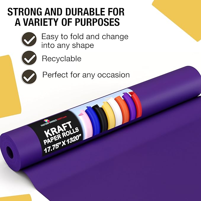 Crown Display Purple Kraft Paper Roll - 17.75" X 1320" (110' Ft), Perfect for Shipping & Packing, Craft Supplies
