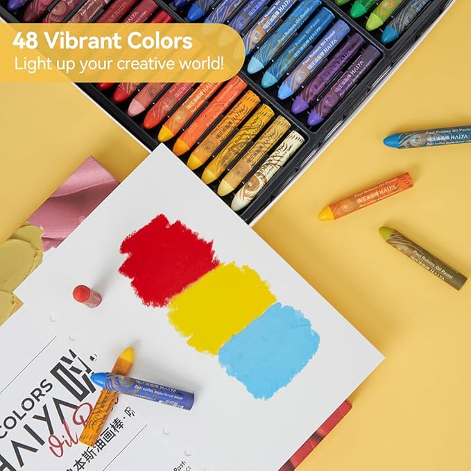 Paul Rubens Oil Pastel Set, Artist Oil Pastels, Oil Art Kit, Includes 48 Brightly Colored HAIYA Soft Oil Pastels + 1 Palette Knife+ 1 Roll of Masking Tape+ 1 Acrylic Marker + 10 Oil Pastel Paper
