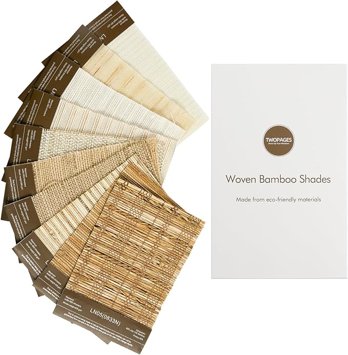 TWOPAGES Natural Woven Bamboo Shade Sample Booklet,10 Colors