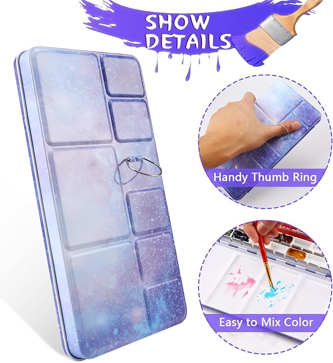 MYARTOOL Empty Watercolor Palette, Metal Watercolor Tin Palette Paint Case with 24 Empty Full Pans, Paint Tray Palette for DIY Travel Watercolor Palette, Acrylic and Oil Painting