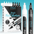 Utillo Craft White and Black Paint Pen (8-Pack) for Rock Painting, Wood, Glass, Tire, Canvas, Metal, Fabric | Medium 2-3mm Tip Made in Japan | Bold Color Acrylic Paint Markers Perfect Art DIY Gift