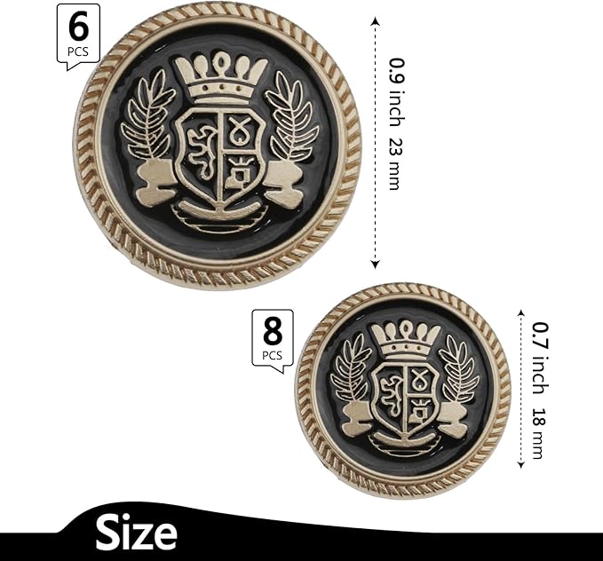 14PCS Gold Blazer Buttons for Men Replacement Buttons Suits Antique Gold Buttons for Blazer 23mm and 18mm Gold Button for Sport Coat, Uniform, Jackets Vintage Blazer Buttons Men