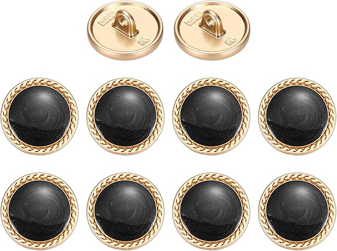 MECCANIXITY Metal Vintage Gold Button 15mm Round Metal Sewing Button Alloy Shank Replacement for Women's Suit Woolen Coat Shirt Dress Sewing Black Pack of 10