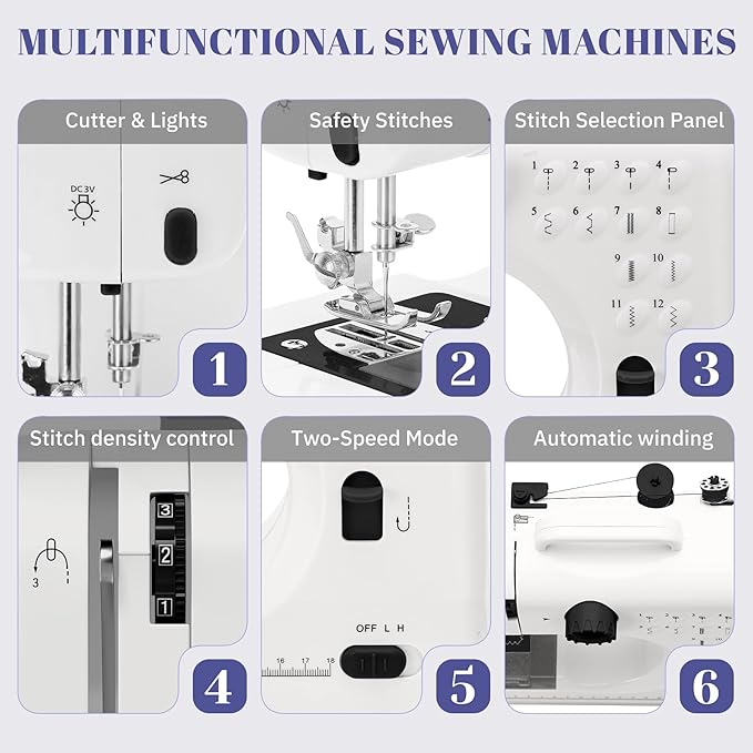 Beginner Sewing Machine, 12 Built-in Stitches with Foot Pedal, 2-Speed Control, Portable Mini Sewing Machine for Home Travel Use & Sewing Enthusiasts (black)