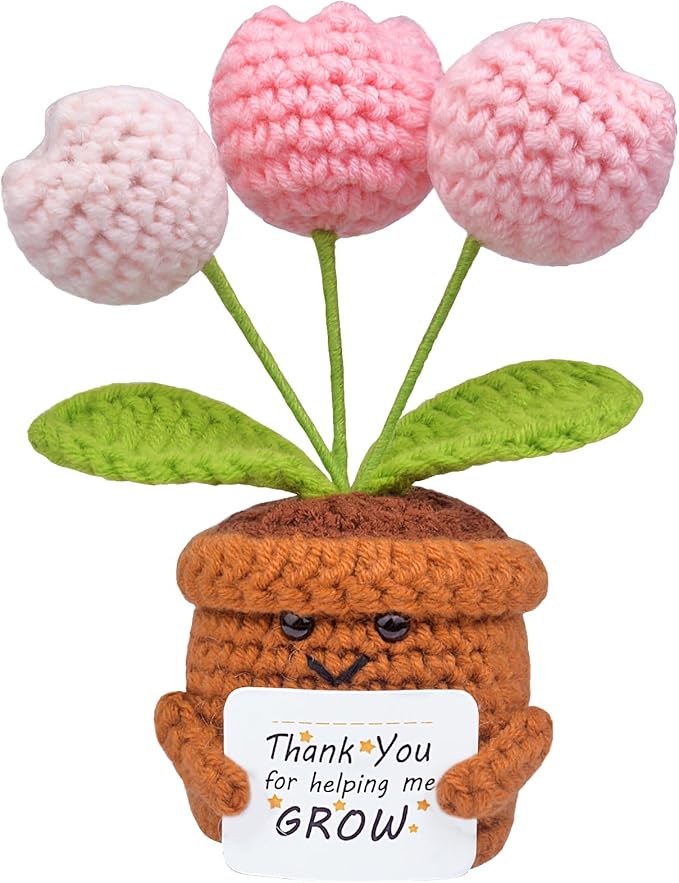Positive Crochet Tulip Flower, Handmade Emotional Support Knitted Tulip Flowers Inspirational Gift for Women - Thank You, Appreciation, Positive Gift for Teacher, Mom, Friend, Coworker