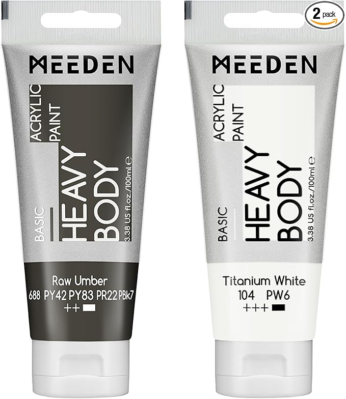 MEEDEN Acrylic Paint Raw Umber: 100ml/3.38oz Heavy Body Acrylic Paint Tube Bundled with Additional Titanium White Color for Art Craft Painting