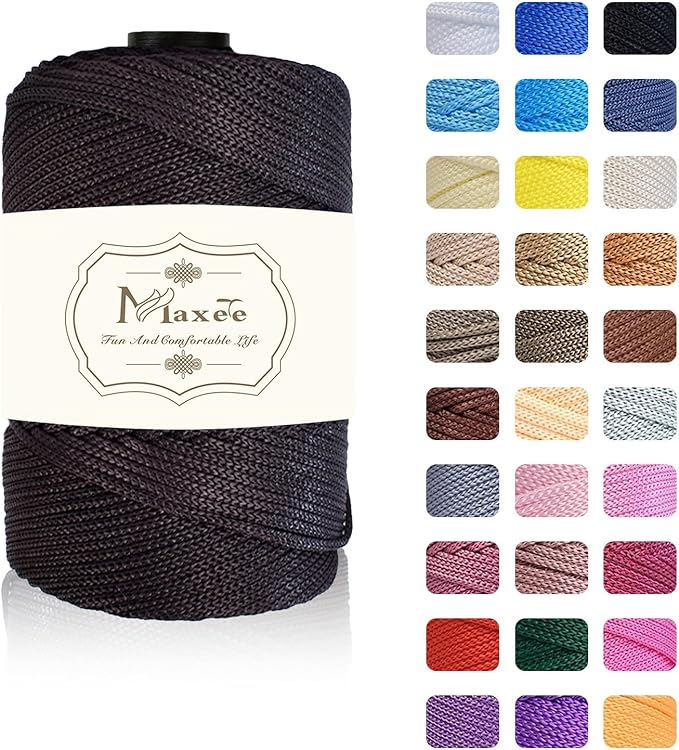 Maxee Premium Polyester Macrame Cord 3 mm × 218 yd,3mm 100% Polypropylene Macrame Cord,Ideal for Crochet, Wall Hangers, Bags, Rugs & DIY Crafts(Black Coffee)