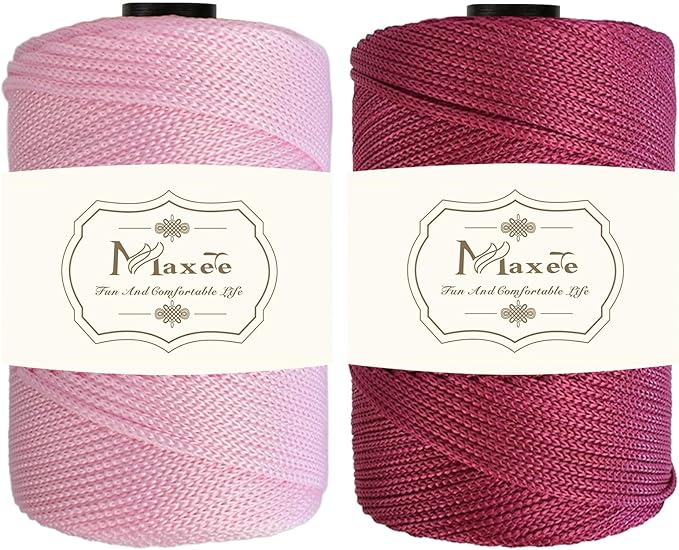 Maxee Premium Polyester Macrame Cord 3 mm × 218 yd (2 Pack),3mm 100% Polypropylene Macrame Cord,Ideal for Crochet, Wall Hangers, Bags, Rugs & DIY Crafts