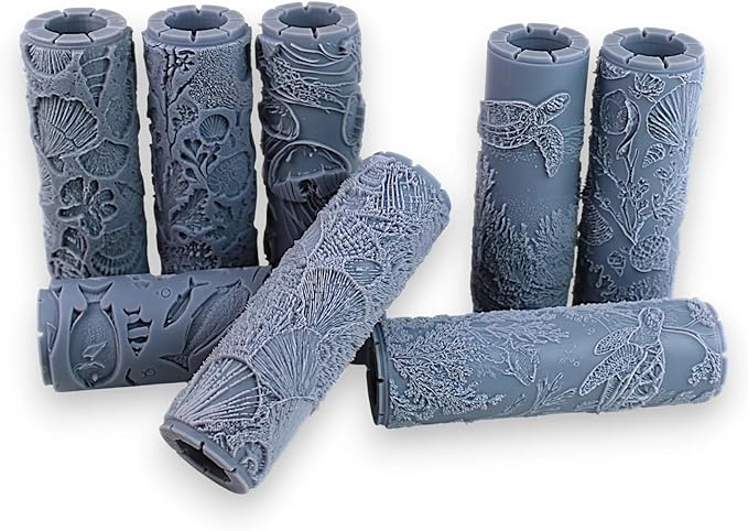Ultimate Seamless Ocean 8-Set Clay Texture Rollers (4") - Seamless Ocean Set #01 - Embossing Pattern Rollers for Polymer & Ceramic Clay, Pottery & Crafts