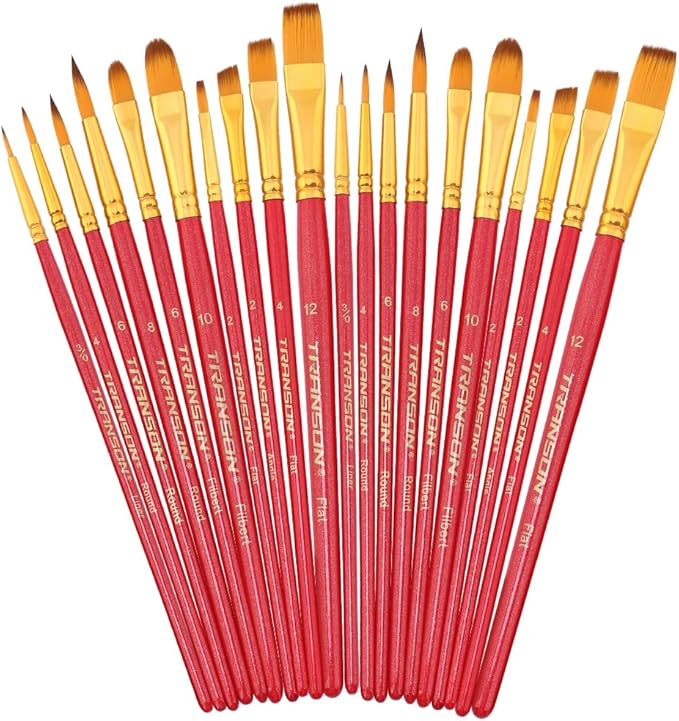 Transon 20pcs Artist Painting Brush Set for Acrylic Watercolor Gouache Hobby Craft Face Rock Painting