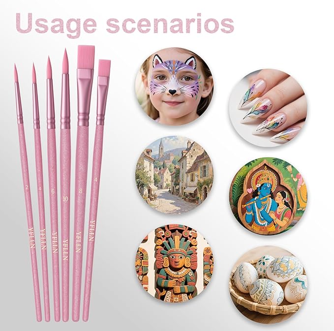 Paint Brushes Set for Acrylic Painting,Watercolor Brushes Painting Brush Nylon Hair Brushes for Acrylic Oil Watercolor Canvases Rock Body Face Nail Miniature Detailing Drawing Art Supplies(Pink)