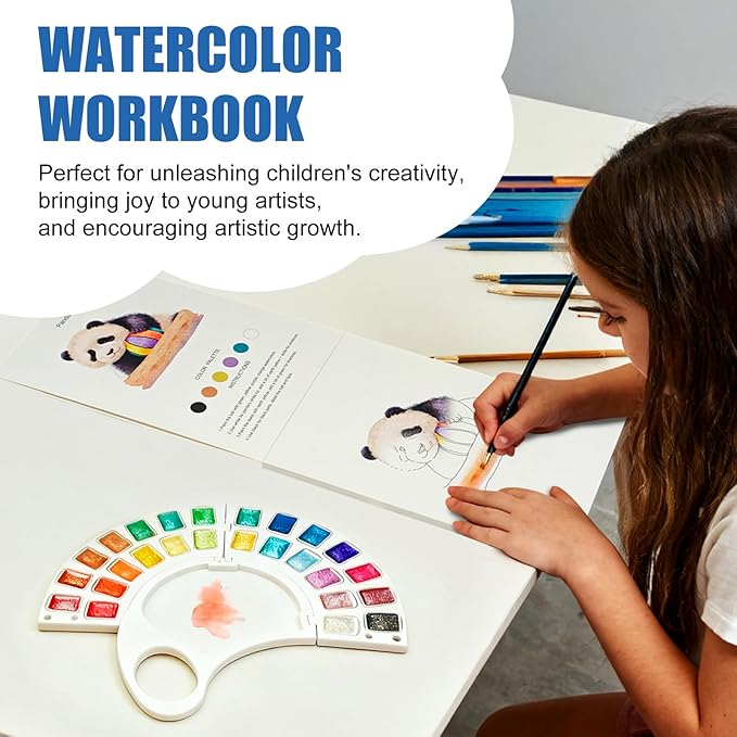Watercolor Workbook, Water Coloring Book with 13 Pages 300GSM Paper, 26 Colors Watercolor Paint Set with Brush & Storage Bag, Beginner-Friendly Coloring Book for Adults - Animal Theme Art Kit