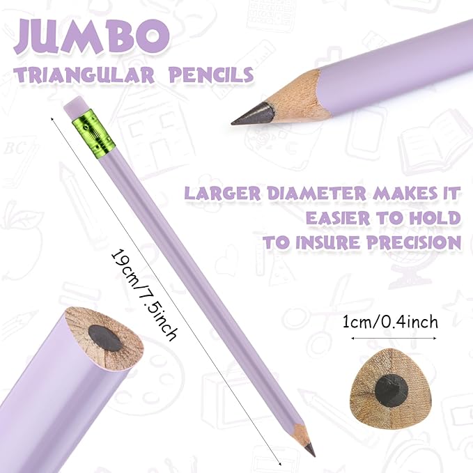 Fainne 102 Pcs Bulk Thick Jumbo Graphite Pencils Set 96 Fat Giant Large Pencils and 6 Sharpeners Enhanced Grip for Art Drafting Writing Drawing Office and Home Use(Macaron Colors,Triangle)