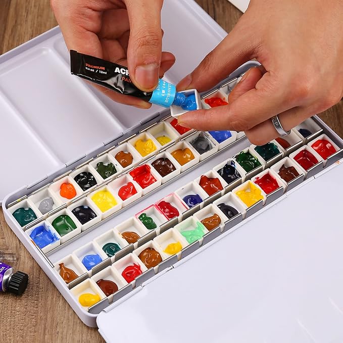 MYARTOOL Empty Watercolor Palette, Empty Watercolor Tin Palette Paint Case with 48 Watercolor Half Pans for DIY Travel Watercolor Palette, Sketching and Plein Air Painting