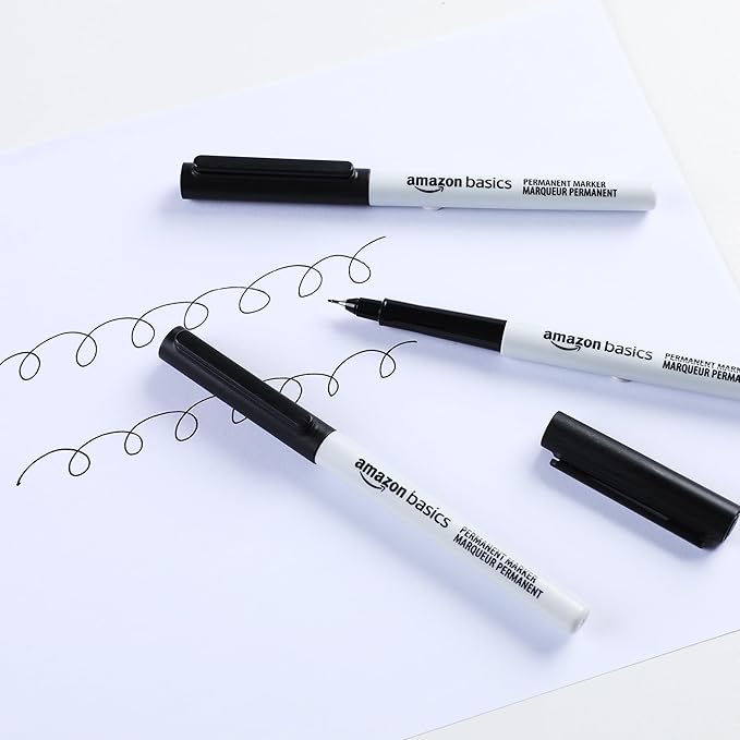 Amazon Basics Ultra Fine Point Permanent Markers, Black, 12-Pack