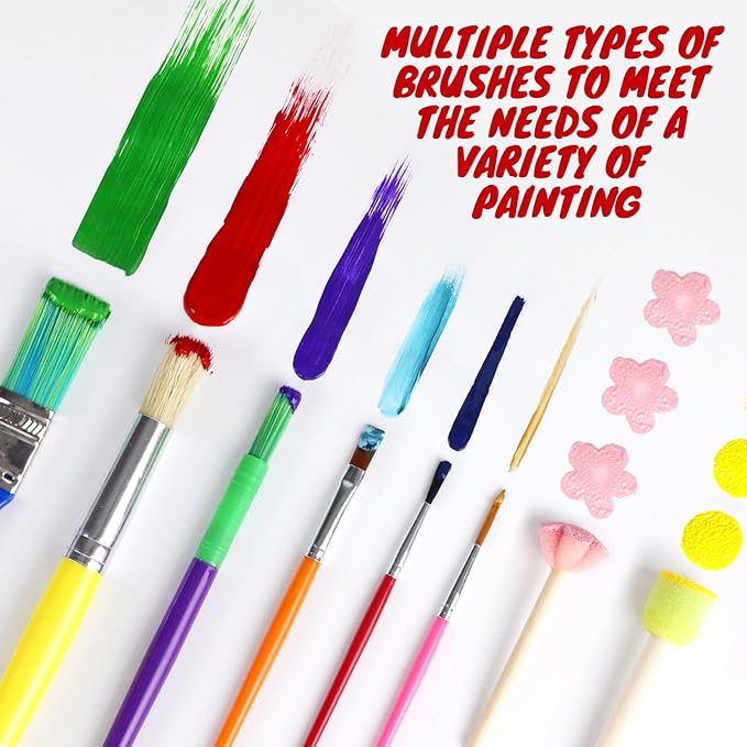 20 Pcs Painting Brushes for Kids, 19 Colorful Painting Brushes and 1 Paint Palette, All Purpose Paint Brush Value Pack for Acrylic, Watercolors & Washable Paints