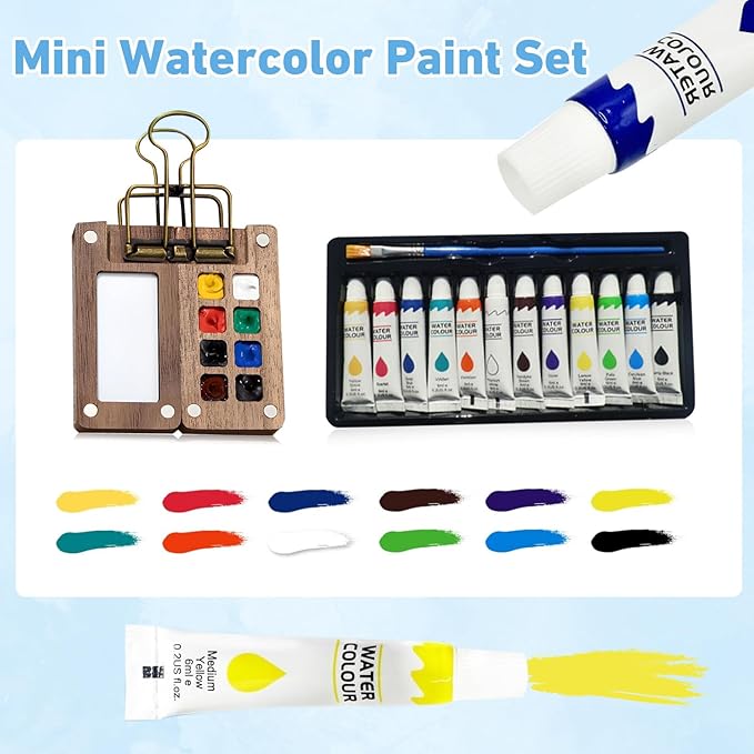 Tobios Watercolor Kit,Mini Watercolour Travel set, Portable Pocket Artist Travel Watercolor Palette (15-Grids)