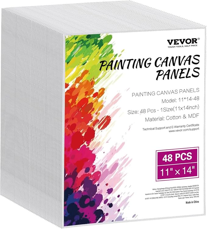 VEVOR Canvas Boards for Painting, 11 x 14 Inch White Canvases for Painting, 48 Pack Painting Canvas Panels for Sketching, Acrylic and Oil Painting, Watercolor, Paint Canvas for Kids and Professionals