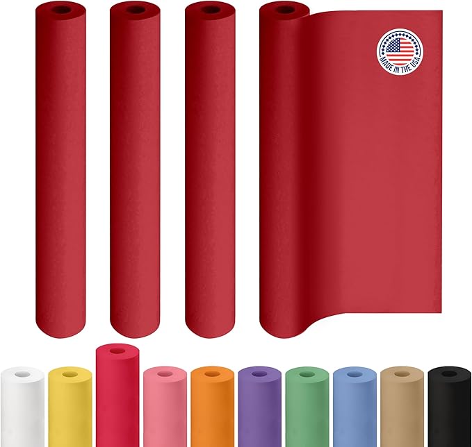 36" x 1200" (100 ft) Red Kraft Paper Rolls, Pack of 4 - USA-Made Quality Craft Paper for Gift Wrapping, Kids Arts & Crafts, School Projects - Natural Material 50lb Thickness by IDL Packaging