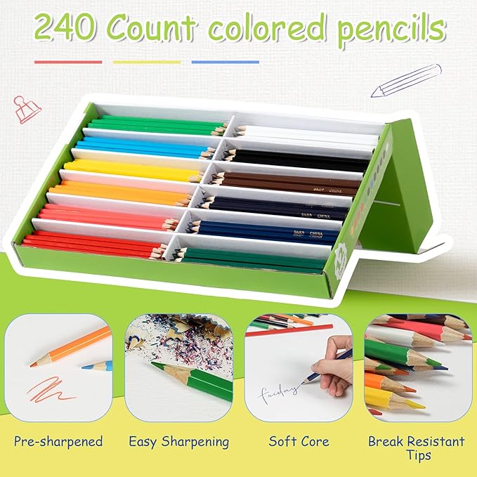 S & E TEACHER'S EDITION Colored Pencils Bulk 12 Assorted Colors Coloring Pencils Set Drawing for Sketch, Christmas Gifts, Woodcase Lead Pencils Arts 240 Count