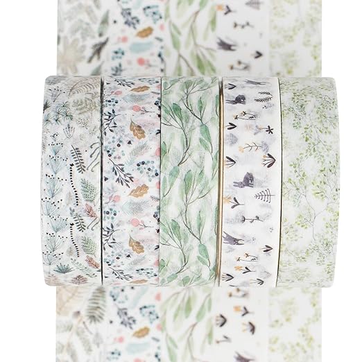 YUBX 5 Rolls Washi Tape Set Creative Basic Skinny Decorative Tapes for Arts, DIY Crafts, Bullet Journals, Planners, Scrapbooking, Wrapping (Vine)