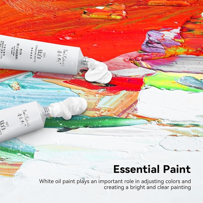 Paul Rubens Titanium White Oil Paint, 3 * 50ml Oil Colors with High Saturation, Large Capacity Tubes, Faster Drying Time with Creamy Texture and Consistency for Artists, Students, Beginners