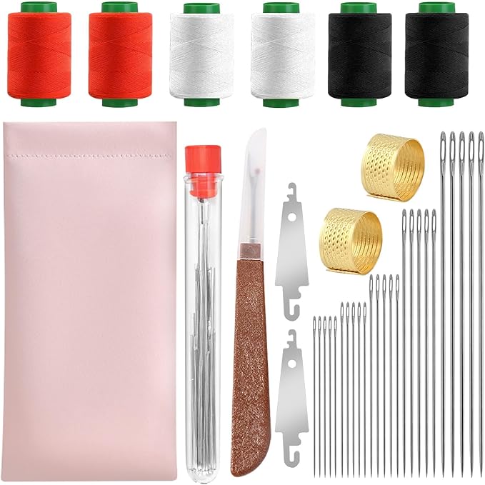 38Pcs Big Eye Steel Sewing Needles Kit, Include 25 Steel Needles, 1 Seam Sewing Thread Ripper, 2 Needle Threaders, 6 Threads, 2 Thimbles, 1 Storage Tube, 1 Storage Bag for Mending, Gift for Lovers