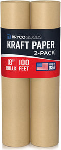 Bryco Goods (Pack of 2) Brown Kraft Packing Paper Rolls - 18" x 100' (1200”) - Moving Supplies, Gift Wrapping, Arts & Crafts, Bulletin Board Paper - Made in The USA