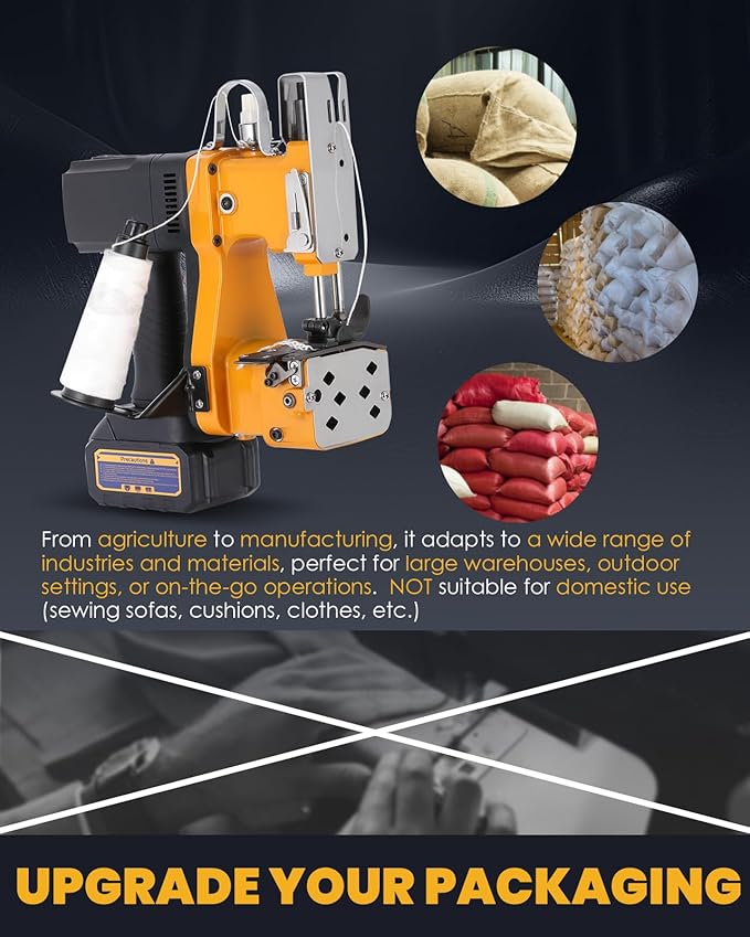 Hanchen Cordless Bag Sewing Machine Battery Powered Bag Sealing Machine High Speed Bag Closer Bag Closing Machine Bag Stitching Machine Bag Stitcher Packing for Feed Sacks Jute Seed Vinyl Rice Bags