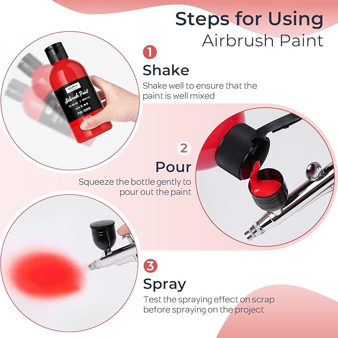 Nicpro Red Large Airbrush Paint (8.45 oz, 250 ml) Ready to Spray Opaque Water-Based Acrylic Air Brush Paints for Model, Wood, Canvas, Metal, Plastic, Leather, for Beginners & Artists