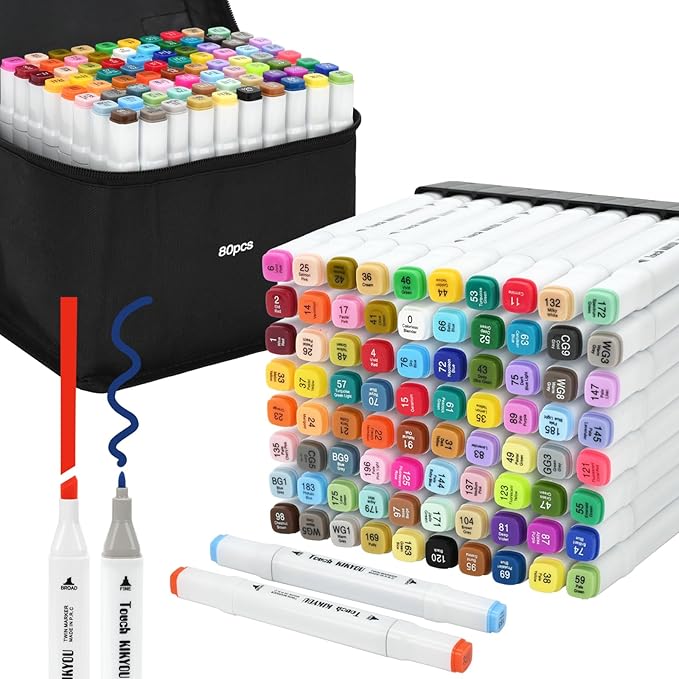 80 Colors Alcohol Markers Set, Dual Tip Permanent Coloring Markers for Adults and Kids, Artists Painting and Sketching