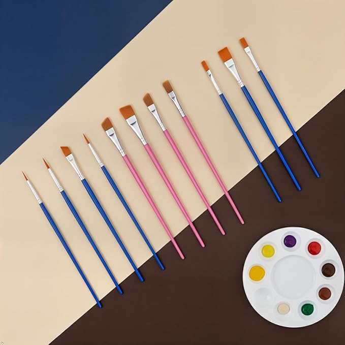 50 Pcs Boxed Paint Brushes, Washable Flat and Round Art Brushes, Suitable for Student, Teaching and Craft Detail Painting, Graffiti, Watercolor Painting and face Painting (Circle)