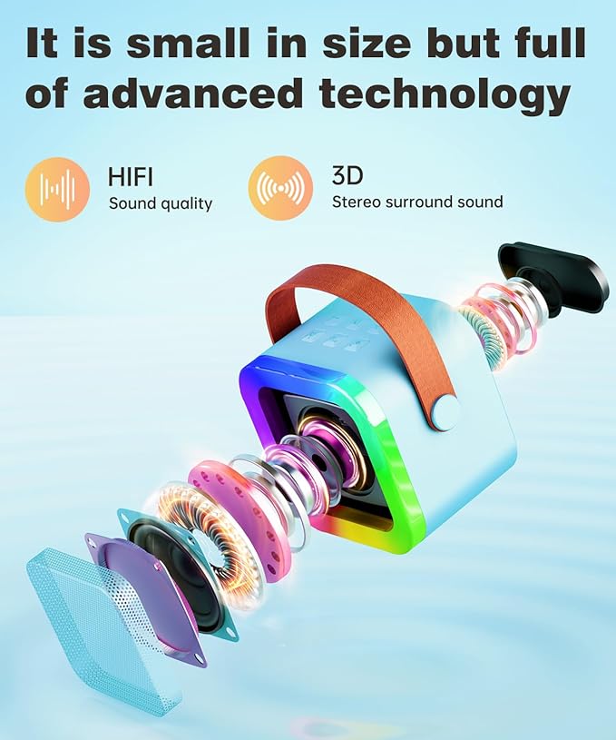 Mini Karaoke Machine Speaker for Kids Adults,Portable Bluetooth with 1-2 Wireless Microphones,Christmas Birthday Gifts Toys Girls Boys Ages 4, 5, 6,7, 8,9,10,11,12+ Years Old Toddler (Blue - 1 Mic)