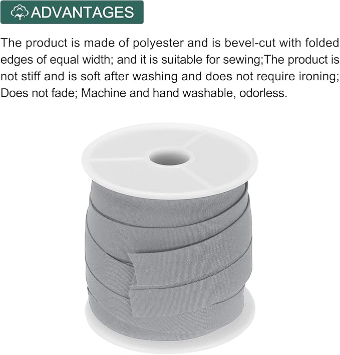 MECCANIXITY 1 Inch Single Fold Bias Tape Cotton Continuous Bulk Bias Tape for Sewing,Seaming Quilting Hemming Binding Crafts (White Gray 10 Yards)