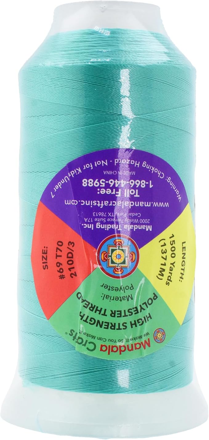 Mandala Crafts Turquoise Heavy Duty Thread - 1500 Yds Tex 70 Bonded Polyester Threads for Sewing Drapery, Jeans, Leather, Hair, Outdoor Marine Upholstery