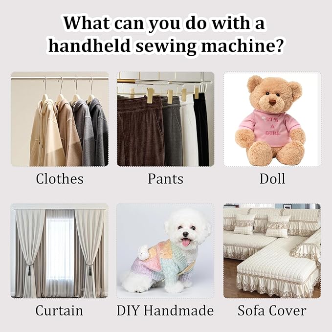Handheld Sewing Machine, Portable and Easy-to-Use Mini Sewing Machine, Battery and USB Operated, Ideal for Beginners and Home Use - White