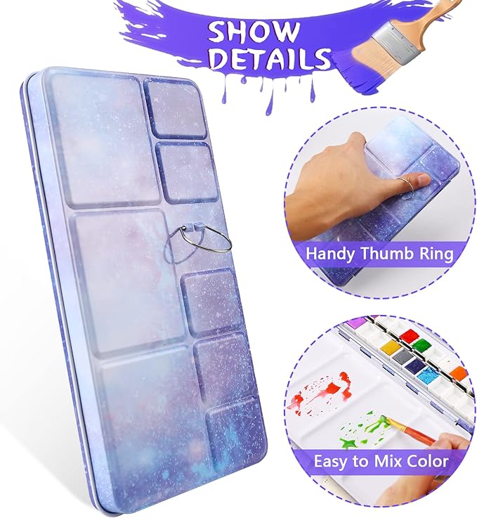 MYARTOOL Empty Watercolor Palette, Purple Empty Watercolor Tin Palette Paint Case with 48 PCS Empty Half Pans for DIY Travel Watercolor Palette, Acrylic and Oil Painting