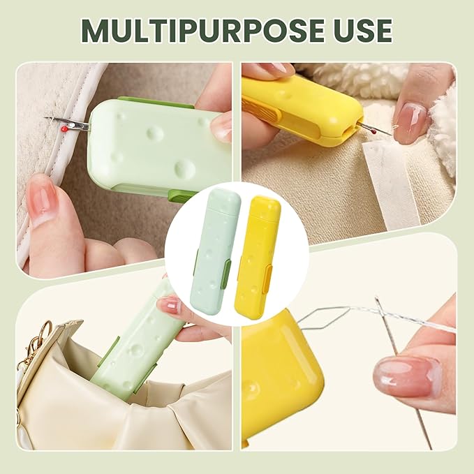 3 in 1 Automatic Needle Threaders Seam Ripper,2025 Upgraded Quilting Supplies Sewing Kit,Quick Sewing Machine Crafts and Knitting Unthreading Supplies (Green+Yellow)