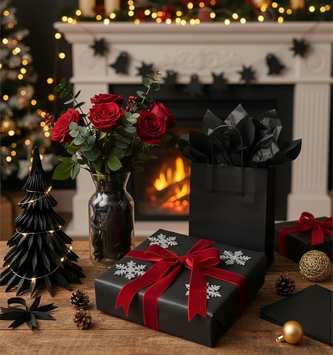 Qilery 500 Sheets Black Tissue Paper Bulk for Gift Bags 15 x 20 Inch Acid Free Packaging Wrapping Paper Sheets for Wedding Party Decor DIY Crafts, Birthday, Shipping Packing