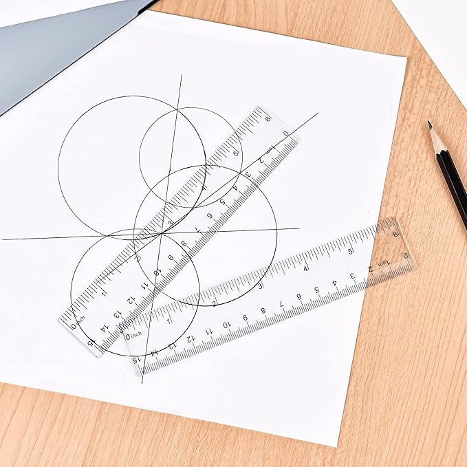 Clear Plastic Ruler 6 Inch Straight Rulers, Shatterproof Ruler with Inches and Centimeters for School Classroom, Home, or Office (2pcs)