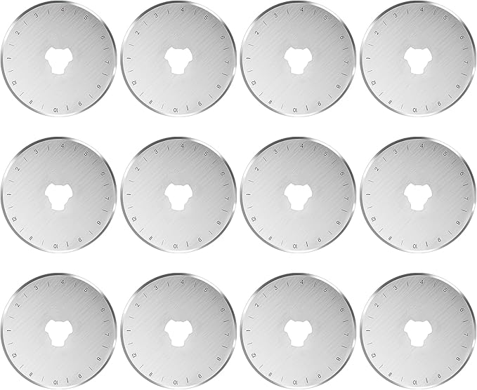 12 Pack 45mm Rotary Steel Blades, Sharp and Durable Rotary Replacement Blades with Scale for Quilting Sewing Fabric Cutting (Plum Blossom Hole)