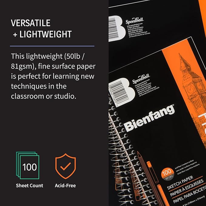 Bienfang Sketch Pad 8.5x11 Inch, (2-Pack) 100 Sheets of 60lb 90gsm Art Paper, Spiral Bound Sketch Book Drawing Notebook
