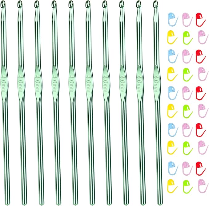 Aeelike 10pcs Size G / 4.0mm Crochet Hooks,Aluminum Crochet Needles and 30pcs Stitch Markers for Beginner and Advanced, Crocheter Hook Set for Learning How to Crochet