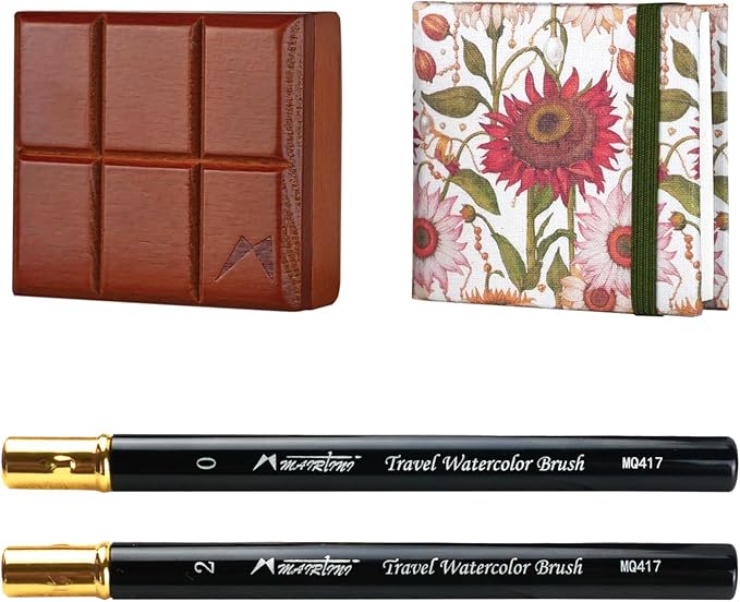 Mairtini Bouguereau Series Mini Watercolor Travel Set 6 Colors with Mini Wooden Case Watercolor Paint Kit with Two Travel Brushes and One Watercolor Pad for Painting Outside