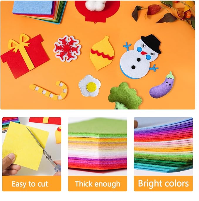 45PCS Felt Fabric Sheets Craft - 8"x 12" Assorted Colors - 1mm Thick Square Nonwoven Felt Fabric for Crafts DIY