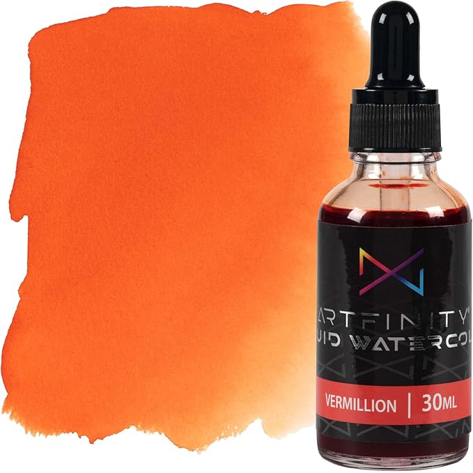 Liquid Watercolor Paint 30 ml Bottle, Vermillion - Vibrant Dye-Based Liquid Watercolor w/Glass Pipette, Fast-Drying, Fine Art Paint for Calligraphy, Airbrushing & Traditional Art