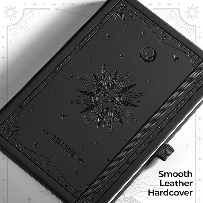 EMSHOI Bullet Dotted Journal Notebook - 320 Pages, 100gsm Thick Paper, A5 Hardcover Leather, Dot Grid Notebook for Women Men Work Writing, Bullet Journaling, Drawing, 5.75 x 8.38, Black