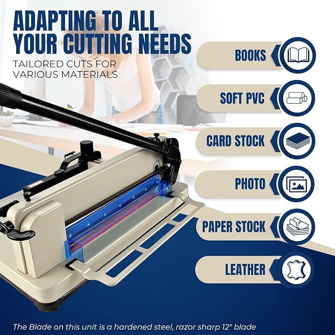 Flexzion Guillotine Paper Cutter 12" A4 Professional Industrial Heavy Duty Scrapbooking Metal Base Trimmer Machine 400 Sheet Capacity for Office Commercial Photocopy Printing Shop